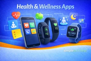 graphic illustration of health and wellness apps