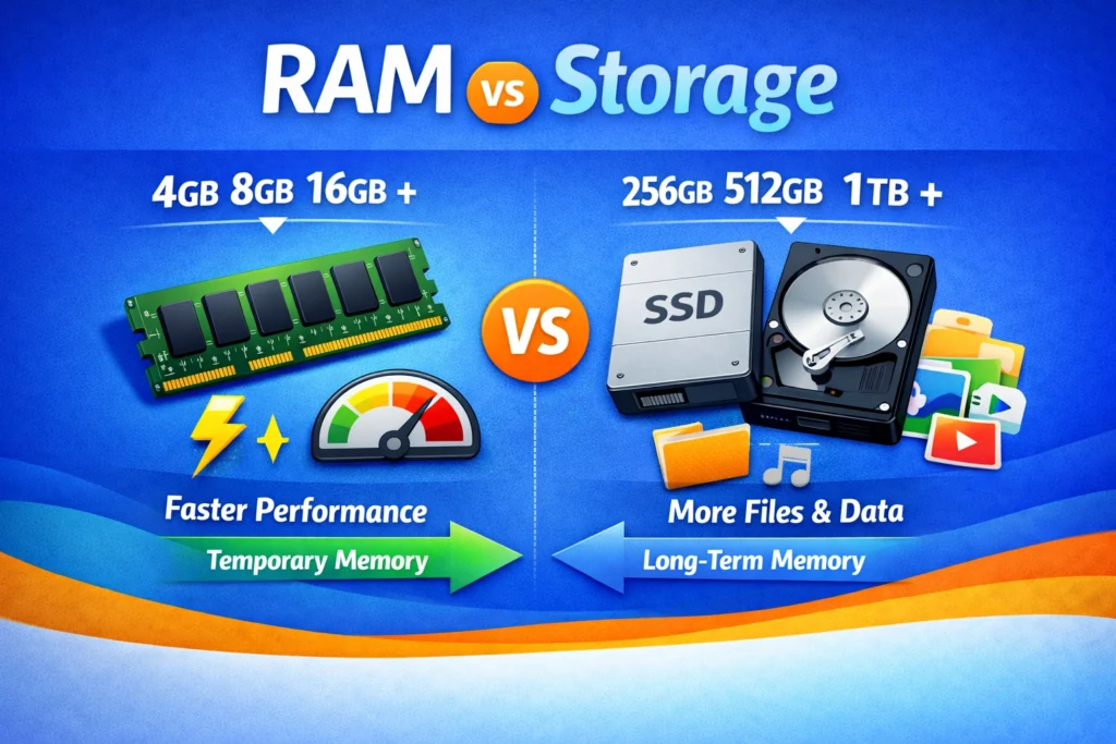 RAM vs storage comparison table
