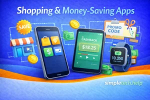graphic illustration of shopping and money saving apps