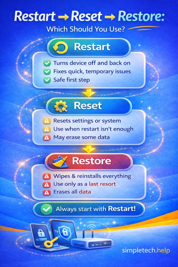 restart vs reset vs restore graphic illustration