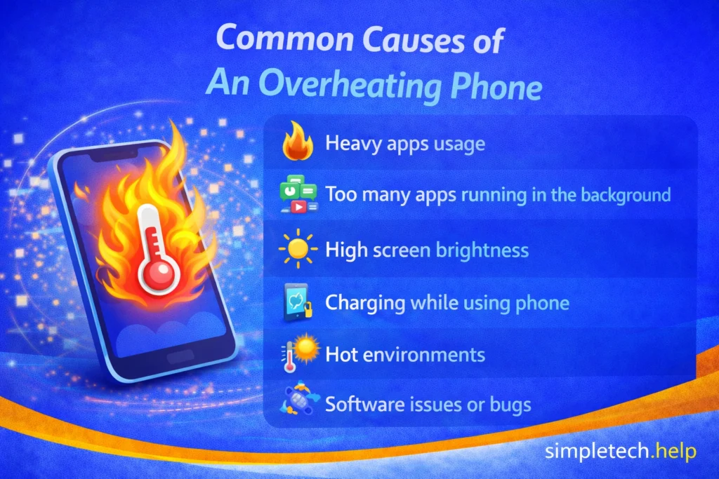 common causes of overheating phone graphic illustration