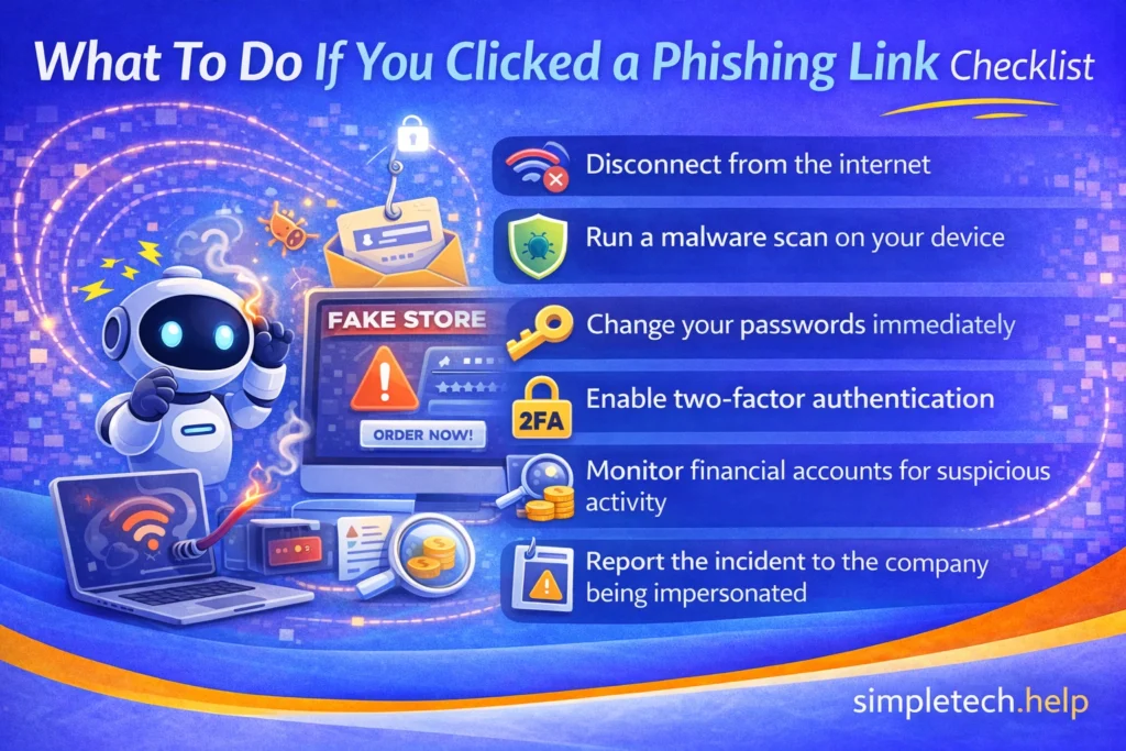 steps after clicking on a phishing link guide graphic illustration