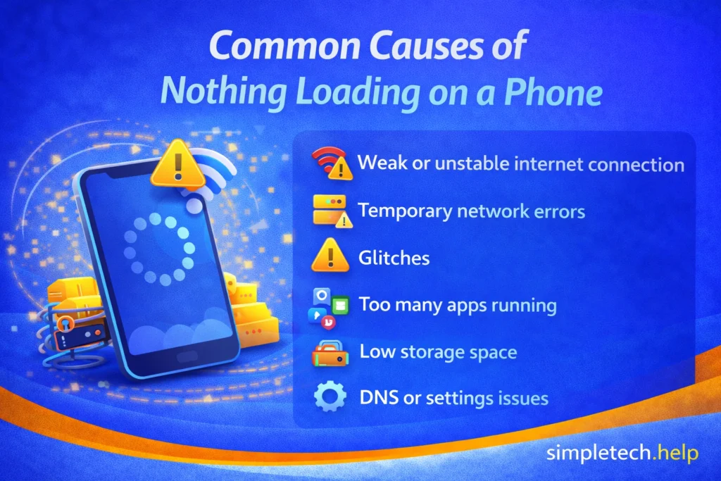 common causes of nothing loads on phone graphic illustration