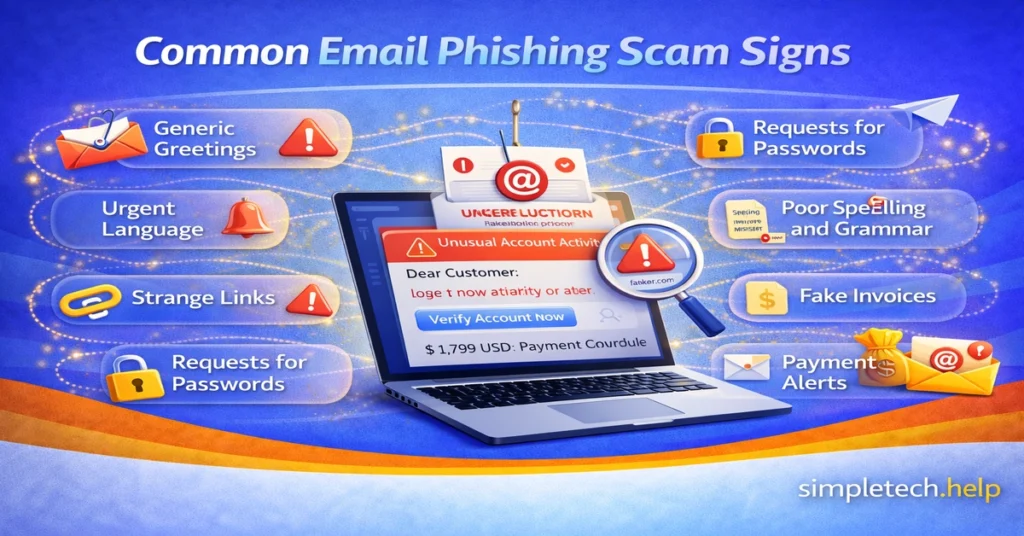 common phishing email scam signs graphic illustration