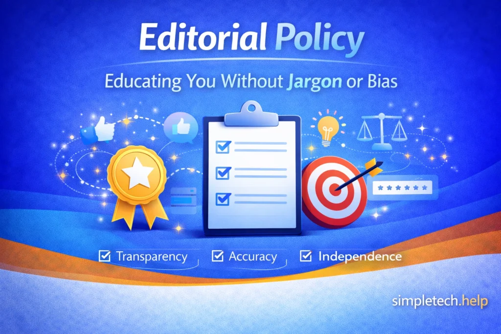 editorial policy for Simple Tech Help graphic illustration