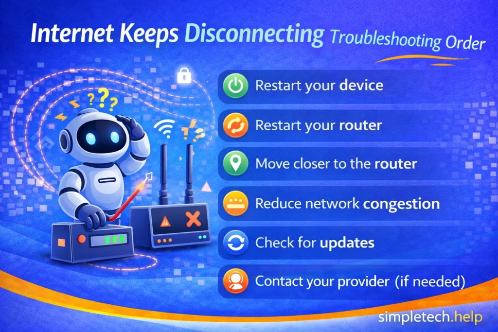 troubleshooting internet that keeps disconnecting steps graphic illustration