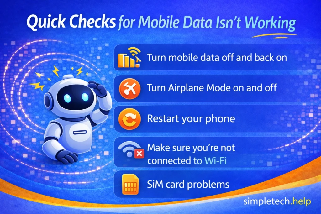 quick checks for mobile data not working graphic illustration