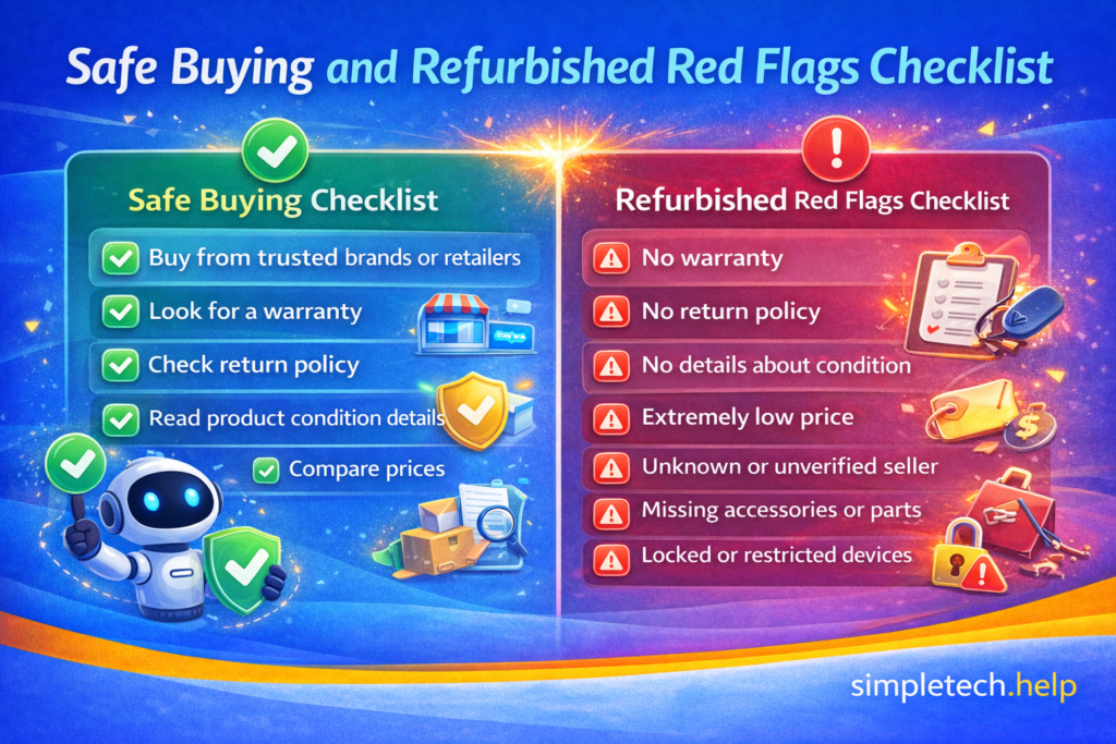 checklist for safely buying refurbished tech devices graphic illustration