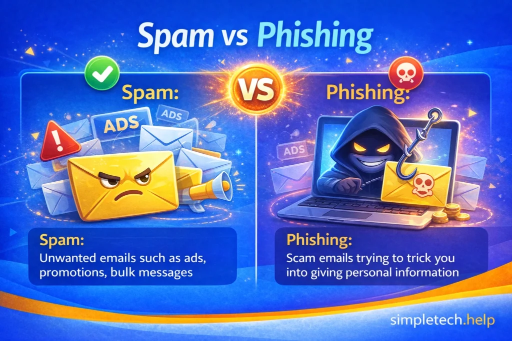 spam vs phishing graphic illustration