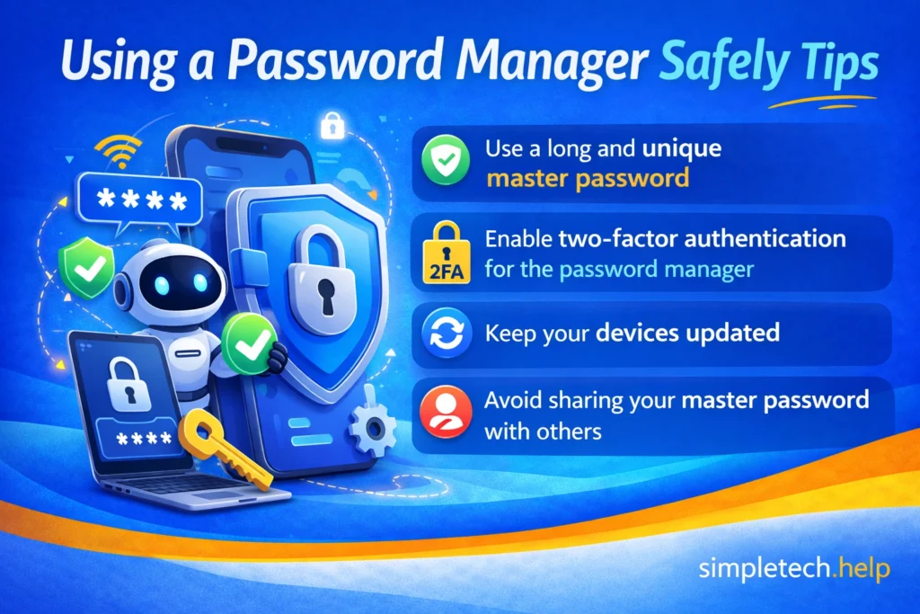 using a password manager safety tips graphic illustration
