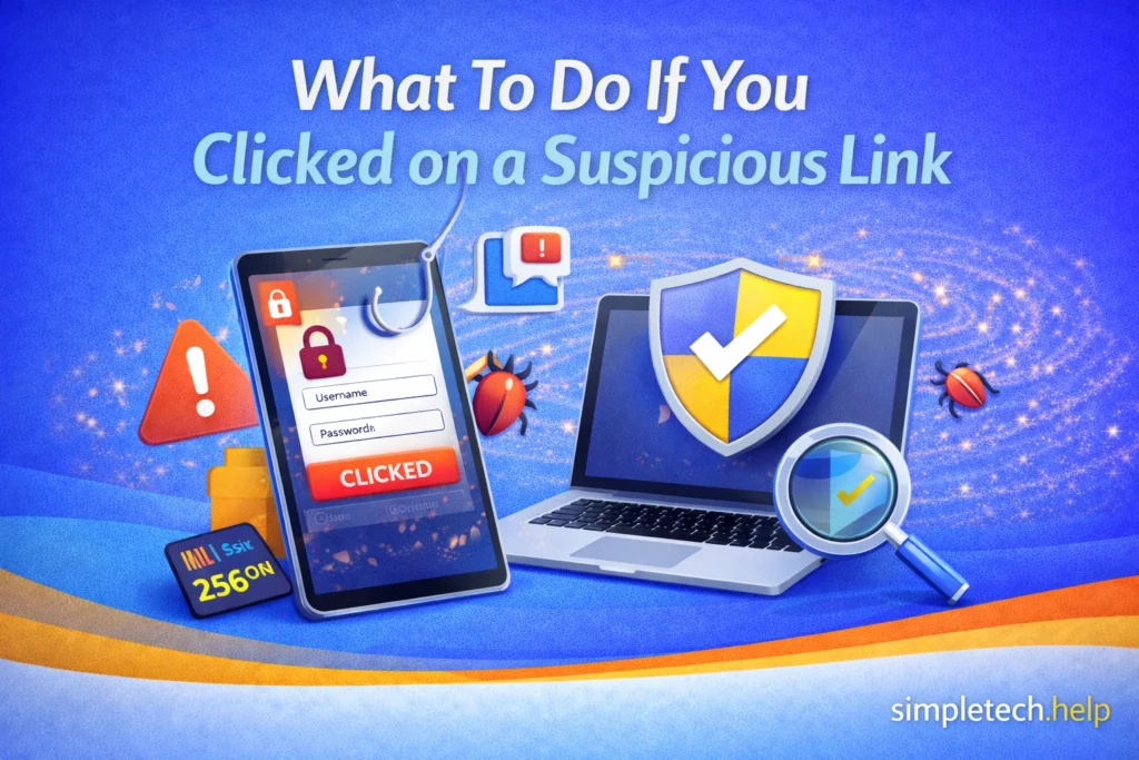 What to do if you clicked on a suspicious link guide graphic illustration