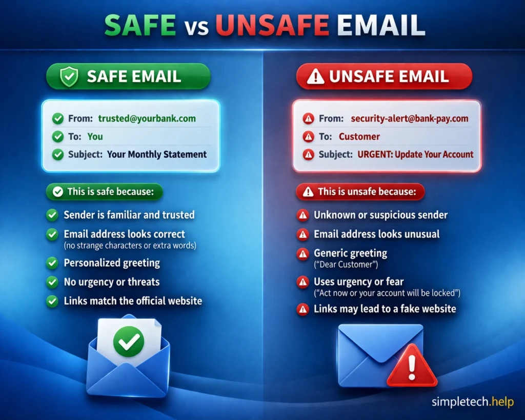 safe vs unsafe email unsubscribe graphic illustration