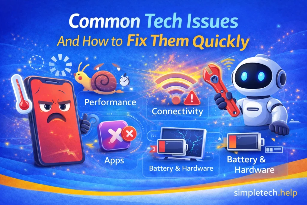 troubleshooting common technical issues guide graphic illustration